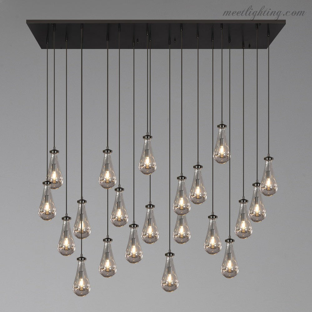 Linear Glass Teardrop Fixture Brass Nickel Black Finish LED Dining Room Bedroom Living Room Restaurant Hotel Ceiling Statement Light