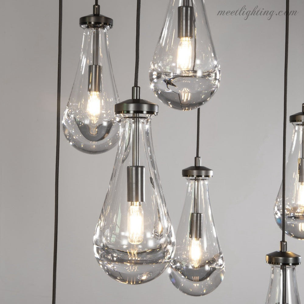 Linear Glass Teardrop Fixture Brass Nickel Black Finish LED Dining Room Bedroom Living Room Restaurant Hotel Ceiling Statement Light