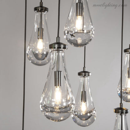 Linear Glass Teardrop Fixture Brass Nickel Black Finish LED Dining Room Bedroom Living Room Restaurant Hotel Ceiling Statement Light
