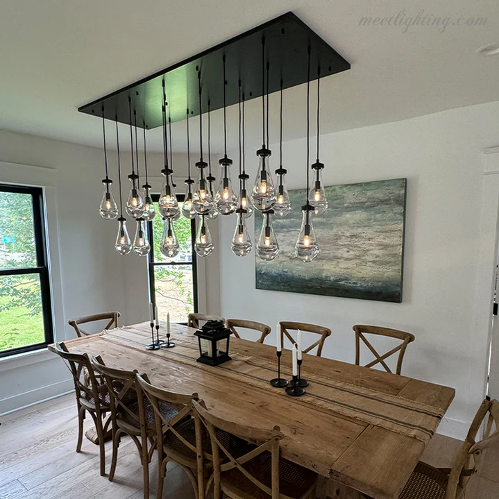 Linear Glass Teardrop Fixture Brass Nickel Black Finish LED Dining Room Bedroom Living Room Restaurant Hotel Ceiling Statement Light