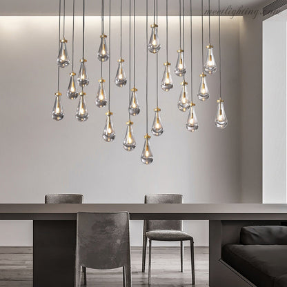Linear Glass Teardrop Fixture Brass Nickel Black Finish LED Dining Room Bedroom Living Room Restaurant Hotel Ceiling Statement Light