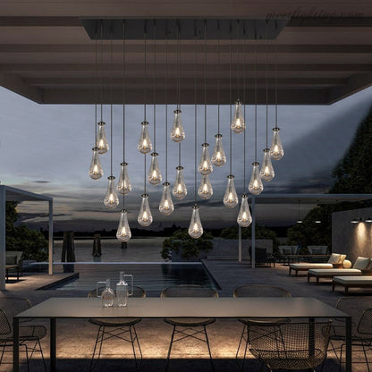 Linear Glass Teardrop Fixture Brass Nickel Black Finish LED Dining Room Bedroom Living Room Restaurant Hotel Ceiling Statement Light