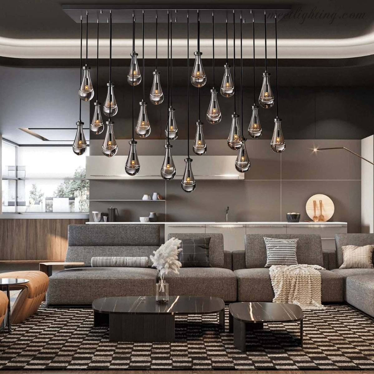 Linear Glass Teardrop Fixture Brass Nickel Black Finish LED Dining Room Bedroom Living Room Restaurant Hotel Ceiling Statement Light