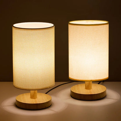 Natural Wood & Linen Table Lamp with Remote Control – Dimmable LED Touch Lamp for Bedroom, Nightstand, Desk – Minimalist Scandinavian