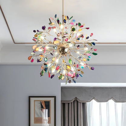 Agate Branch Chandelier 23-Inch Gold Finish Multi-Arm Adjustable G4 Fixture for Dining Room Living Room Statement Lighting Multicolor Natura