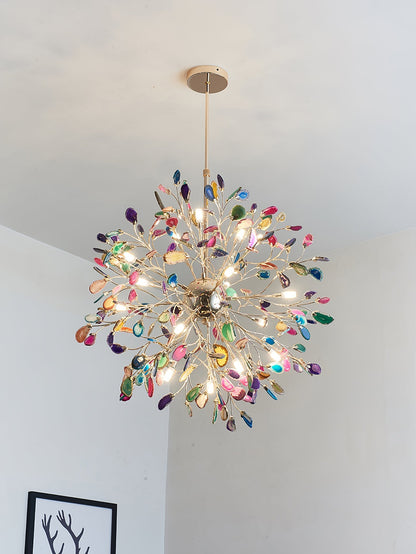 Agate Branch Chandelier 23-Inch Gold Finish Multi-Arm Adjustable G4 Fixture for Dining Room Living Room Statement Lighting Multicolor Natura