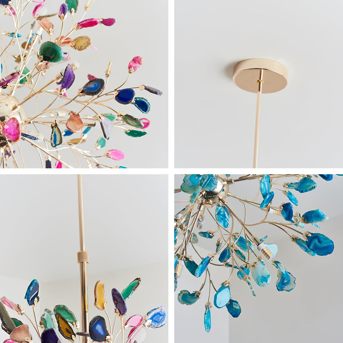 Agate Branch Chandelier 23-Inch Gold Finish Multi-Arm Adjustable G4 Fixture for Dining Room Living Room Statement Lighting Multicolor Natura