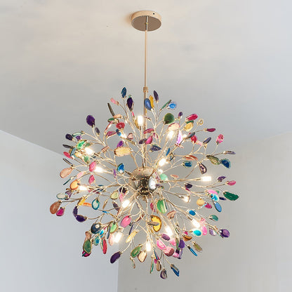 Agate Branch Chandelier 23-Inch Gold Finish Multi-Arm Adjustable G4 Fixture for Dining Room Living Room Statement Lighting Multicolor Natura