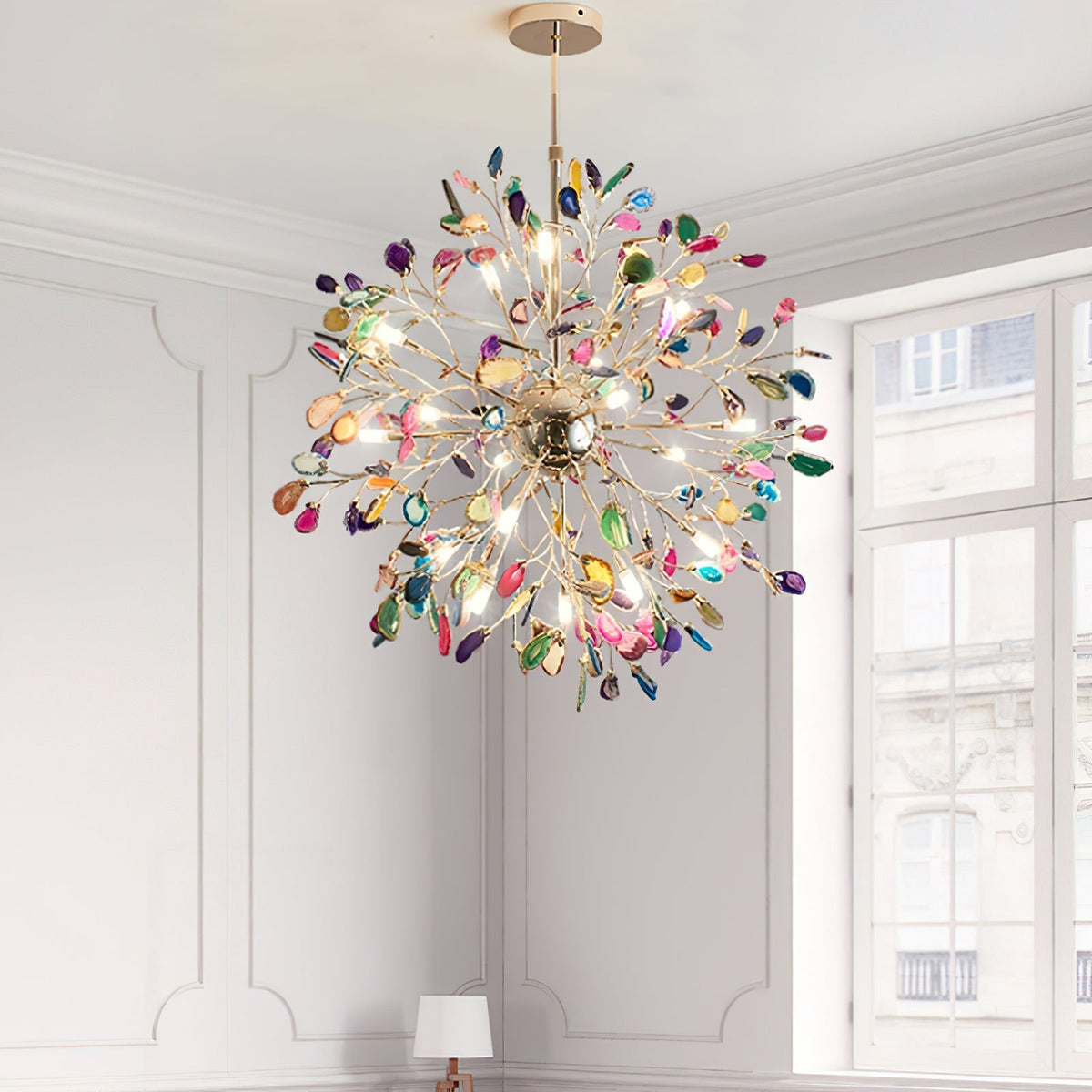 Agate Branch Chandelier 23-Inch Gold Finish Multi-Arm Adjustable G4 Fixture for Dining Room Living Room Statement Lighting Multicolor Natura