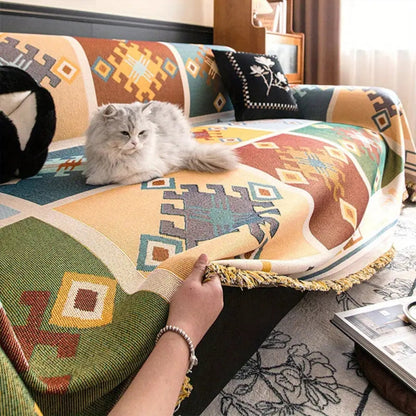 Grove Tribal Sofa Cover - Kilim Patchwork Throw, Anti-Slip Design