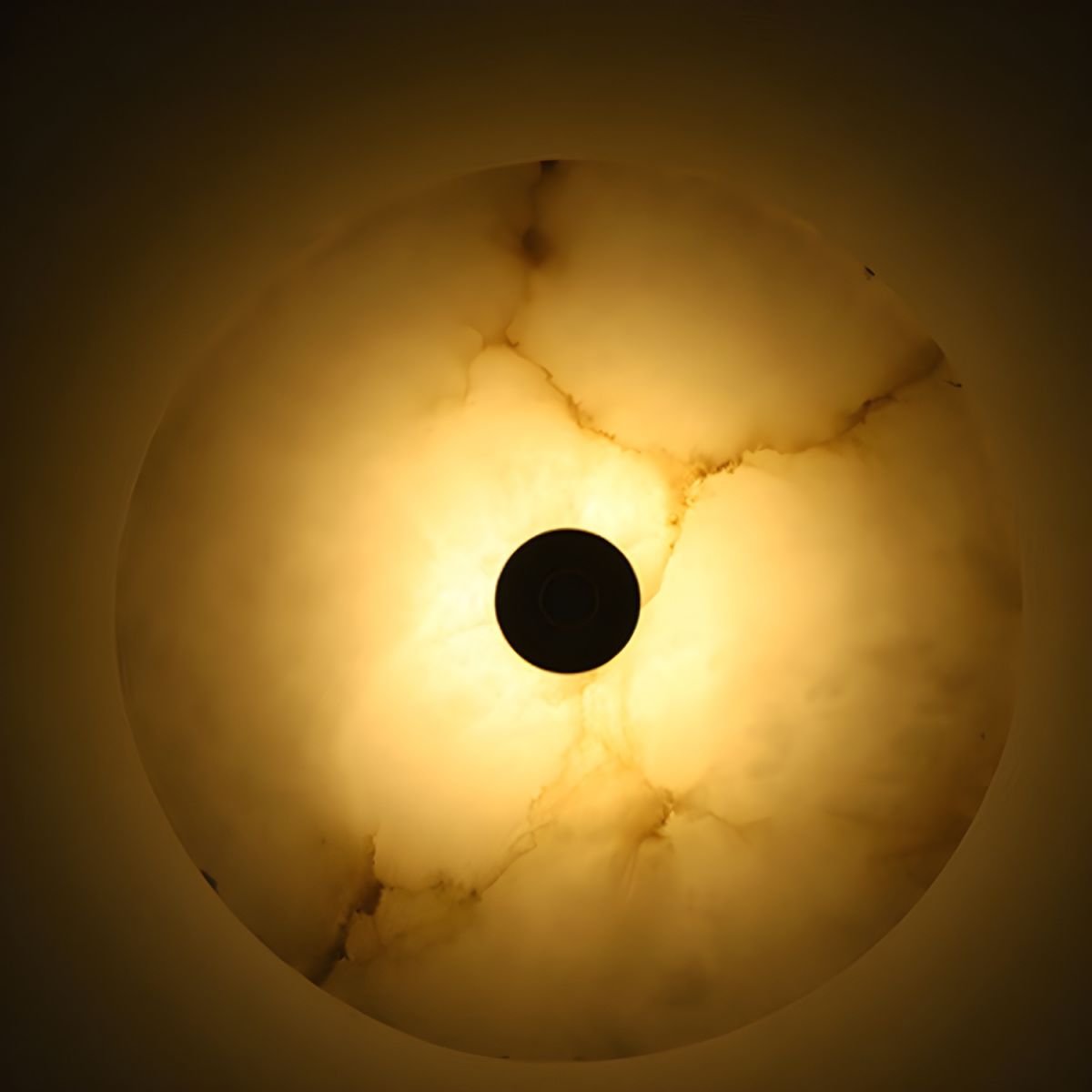 Round Alabaster Sconce LED Warm Glow Indoor Natural Stone Circle Fixture Iron Frame Bedroom Hallway Living Room Ambient Lighting 12.6 Inch