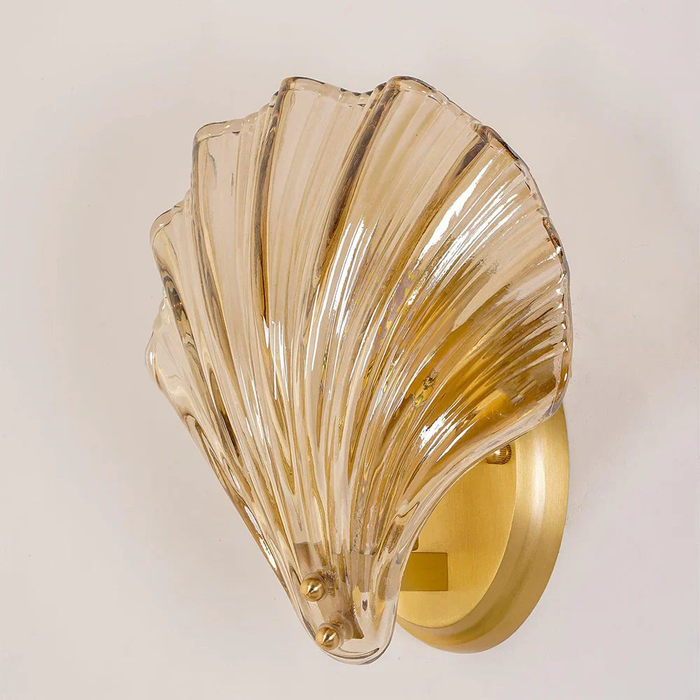 Shell Glass Sconce Gold 7.9 in Bedroom Hallway Bathroom LED Wall Light Fixture Coastal Decor Ambient Lighting Modern Luxury Metal Mount E14