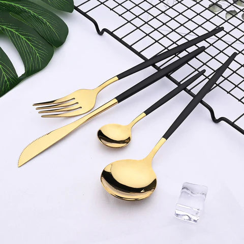 Moderno juego de vajilla de acero inoxidable de 24 piezas con revestimiento de espejo de titanio: platos y cubiertos elegantes para una cena con estilo
