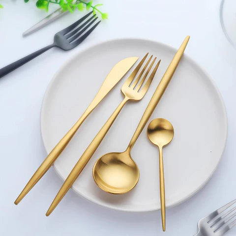 Moderno juego de vajilla de acero inoxidable de 24 piezas con revestimiento de espejo de titanio: platos y cubiertos elegantes para una cena con estilo