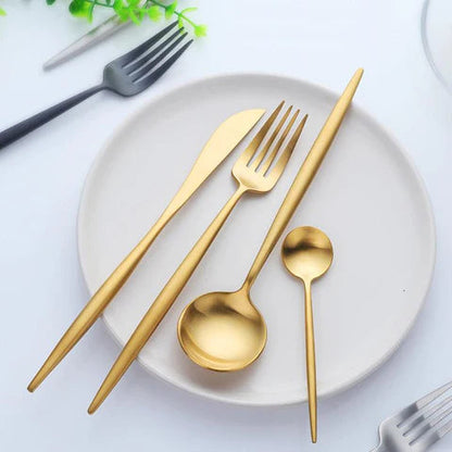 Moderno juego de vajilla de acero inoxidable de 24 piezas con revestimiento de espejo de titanio: platos y cubiertos elegantes para una cena con estilo