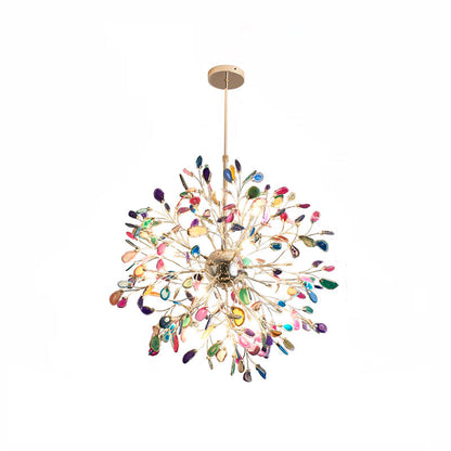 Agate Branch Chandelier 23-Inch Gold Finish Multi-Arm Adjustable G4 Fixture for Dining Room Living Room Statement Lighting Multicolor Natura