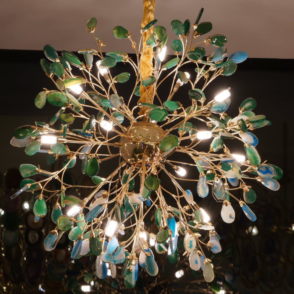 Agate Branch Chandelier 23-Inch Gold Finish Multi-Arm Adjustable G4 Fixture for Dining Room Living Room Statement Lighting Multicolor Natura