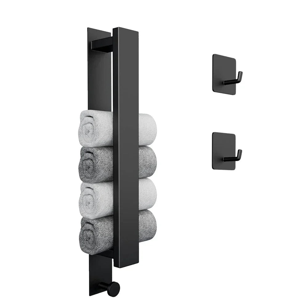 Modern Black Towel Rack with No-Drill Installation | Space-Saving Solution for Bathroom Organization