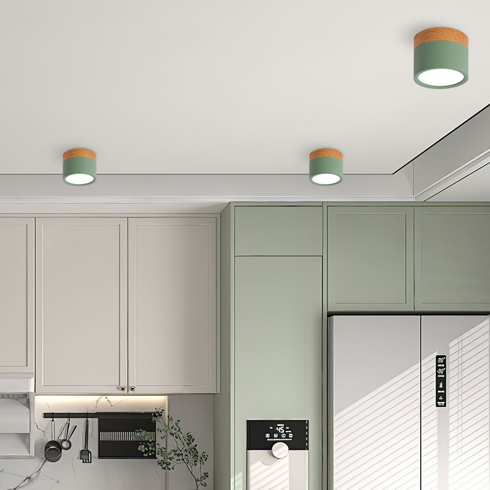 Lámpara de techo moderna | Lámpara de aluminio minimalista con detalle en madera | Iluminación enfocada para interiores elegantes