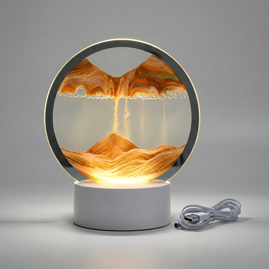 Moving Sand Picture Light 10 in x 8 in Glass Display 3W LED Accent Lamp Home Office Bedroom Nightstand Bookshelf Decor Tabletop Flowing Sand