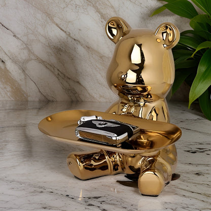 Modern Decorative Tray for Coffee Table - Ceramic Bear Figurine, Stylish Storage Solution for Home Décor