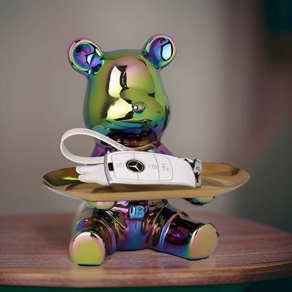 Modern Decorative Tray for Coffee Table - Ceramic Bear Figurine, Stylish Storage Solution for Home Décor