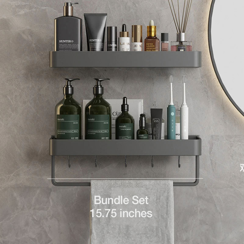 Modern Floating Bathroom Shelves with Self-Adhesive Mounting and Towel Holder – Stylish Storage Solution