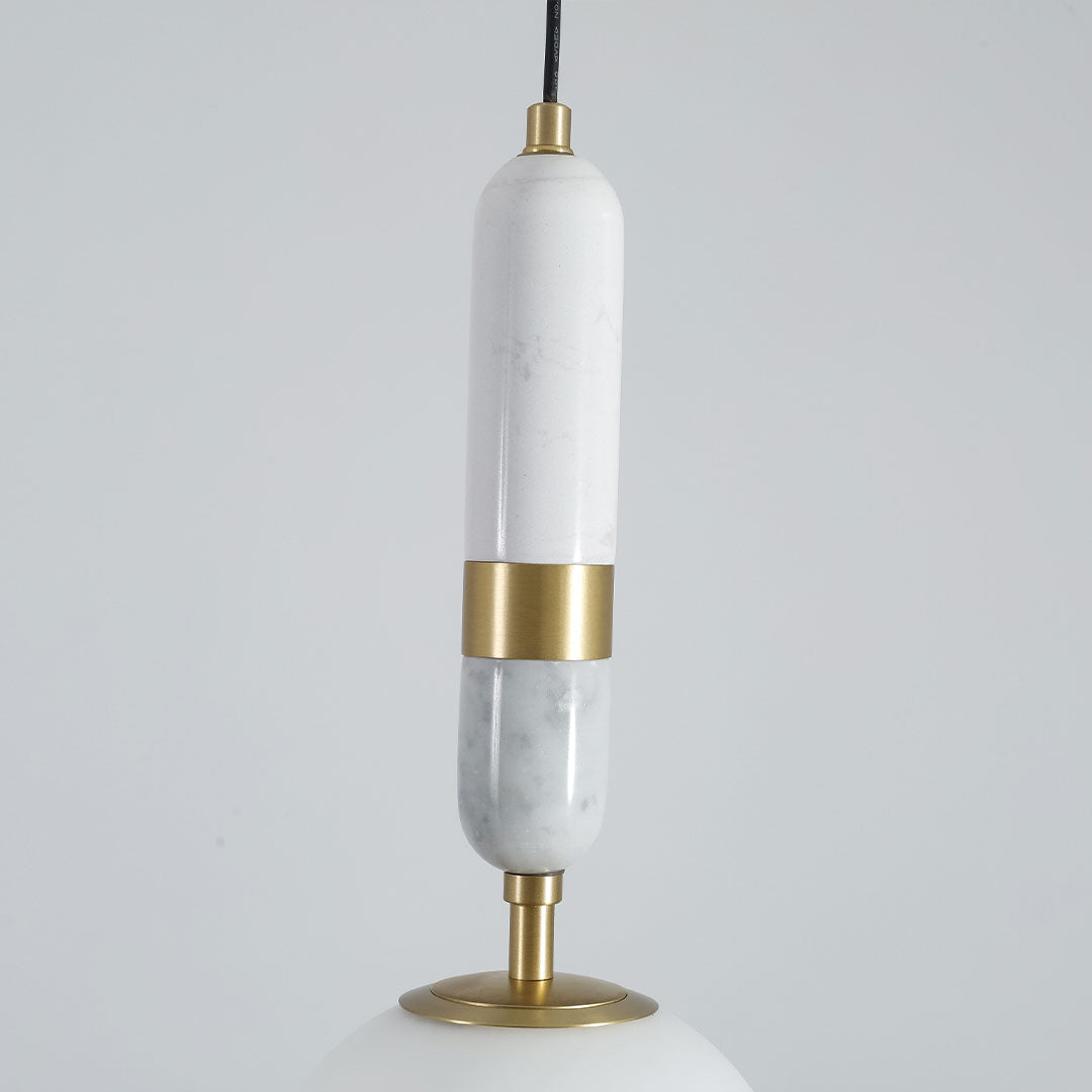Modern Globe Pendant Light – Brass and Marble Hanging Light, Adjustable LED Glass Pendant