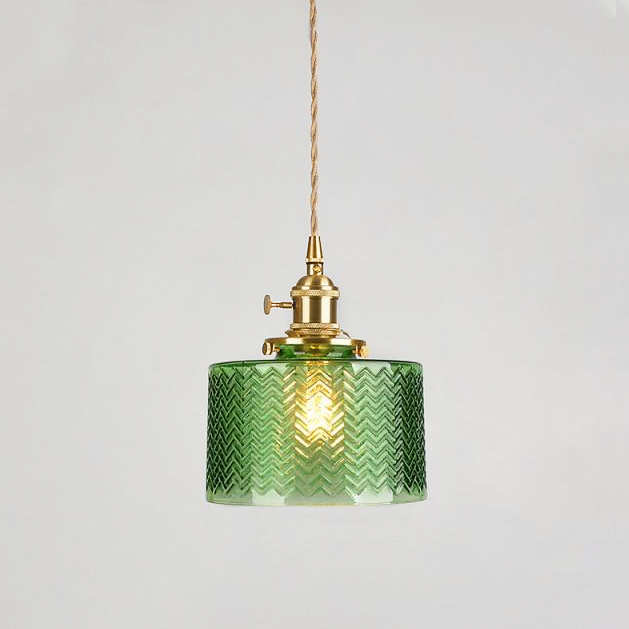 Modern Japanese Style Hanging Light with Textured Glass Shade – Adjustable Cord Length