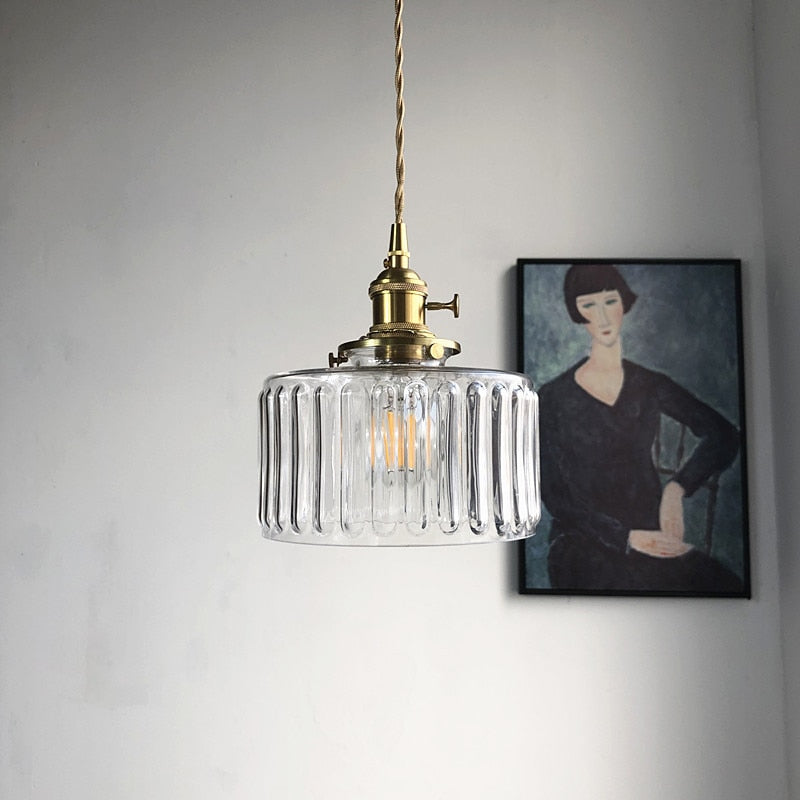 Modern Japanese Style Hanging Light with Textured Glass Shade – Adjustable Cord Length