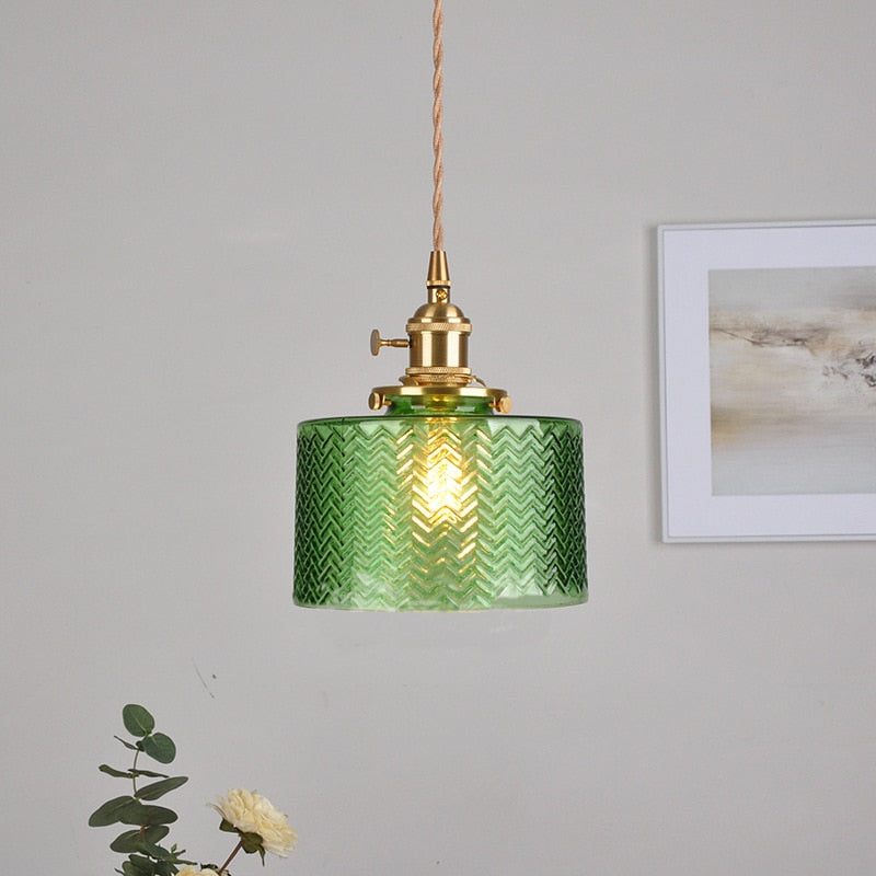 Modern Japanese Style Hanging Light with Textured Glass Shade – Adjustable Cord Length