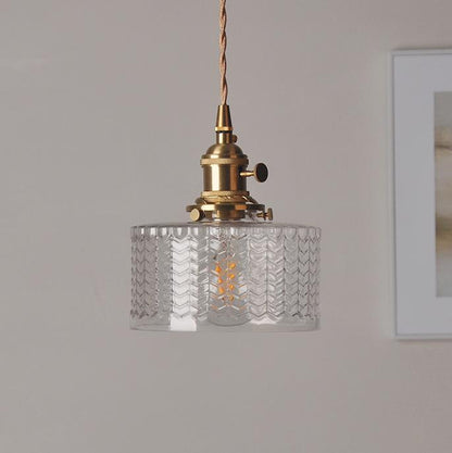 Modern Japanese Style Hanging Light with Textured Glass Shade – Adjustable Cord Length