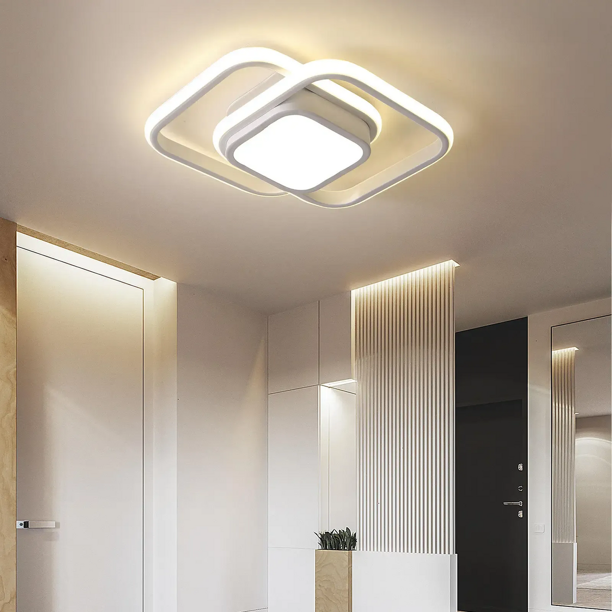 Flush Mount Ceiling Light Double Ring, Modern LED Ceiling Light for Bedroom and Hallway, Dimmable Ceiling Light Fixture
