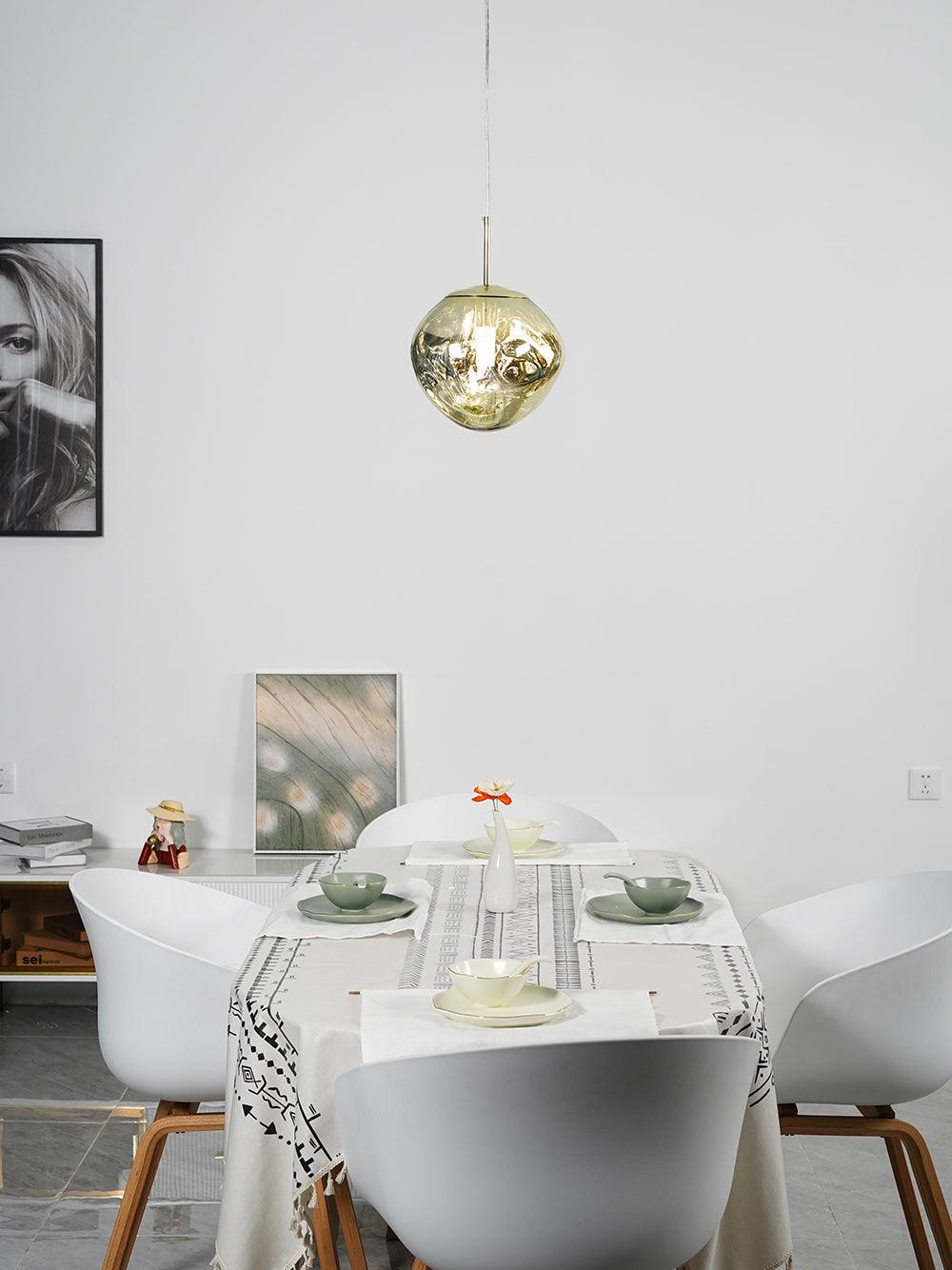 Reflective Globe Pendant Light Fixture with Adjustable Drop | Metal Hanging Ceiling Lamp for Kitchen Island Dining Room Living Space | Avail