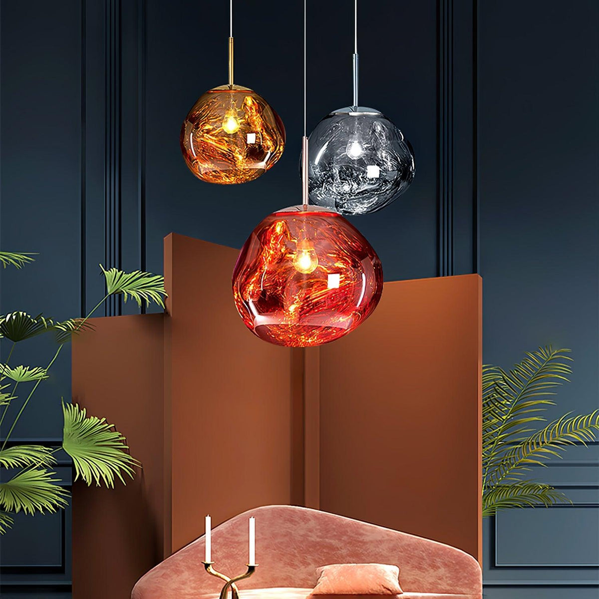 Reflective Globe Pendant Light Fixture with Adjustable Drop | Metal Hanging Ceiling Lamp for Kitchen Island Dining Room Living Space | Avail