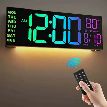 Modern RGB Wall Clock with Large LED Display & Remote Control | Stylish Timepiece for Home Ambiance