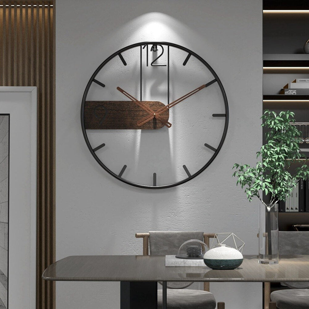 Reloj de pared redondo moderno con detalles en madera y mecanismo de cuarzo silencioso | Elegante pieza de relojería para la decoración del hogar