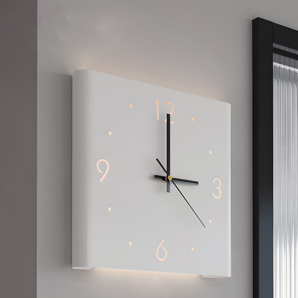 Modern Square LED Wall Clock Lamp with Backlit Metal Frame and USB Rechargeable Light