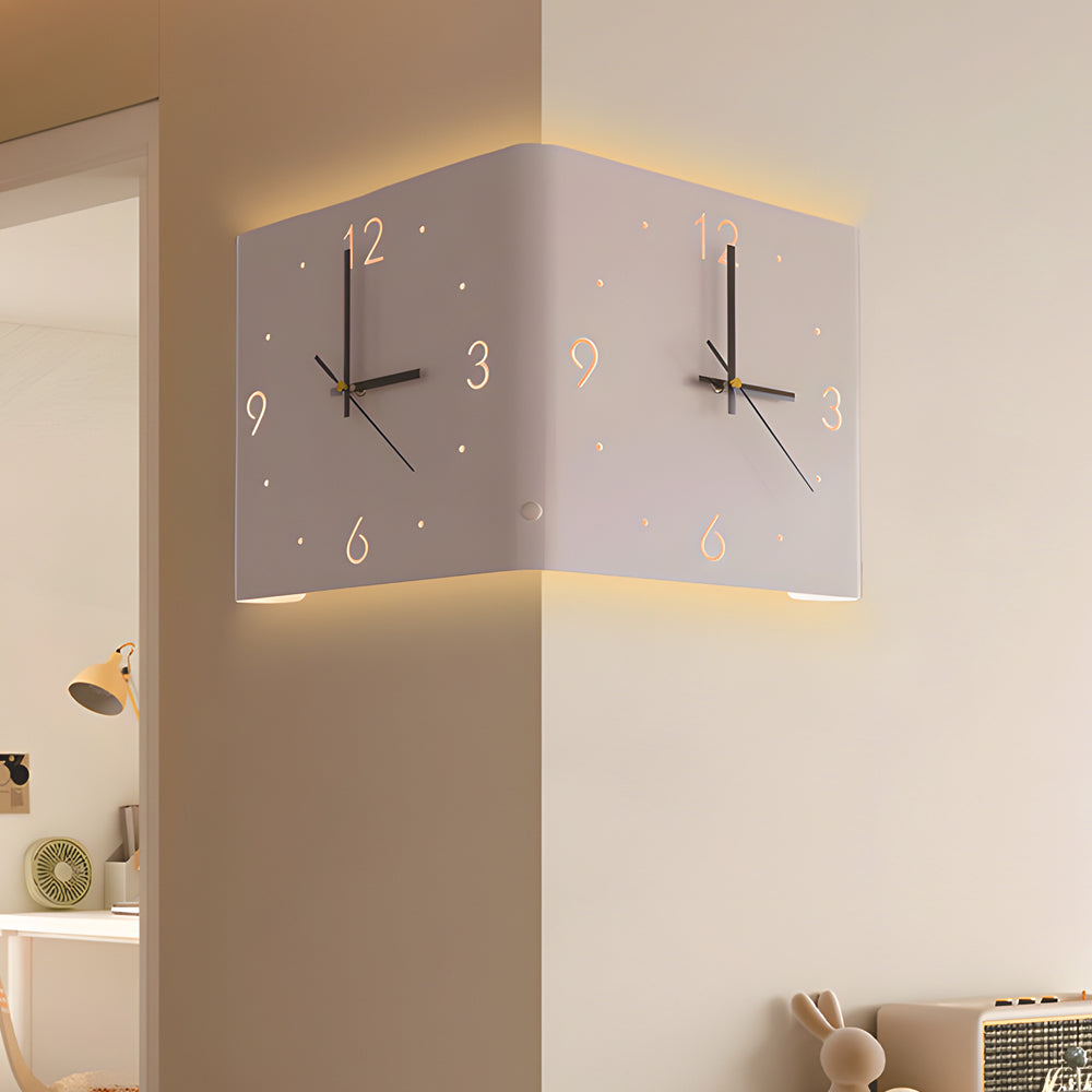 Modern Square LED Wall Clock Lamp with Backlit Metal Frame and USB Rechargeable Light