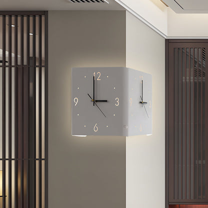 Modern Square LED Wall Clock Lamp with Backlit Metal Frame and USB Rechargeable Light