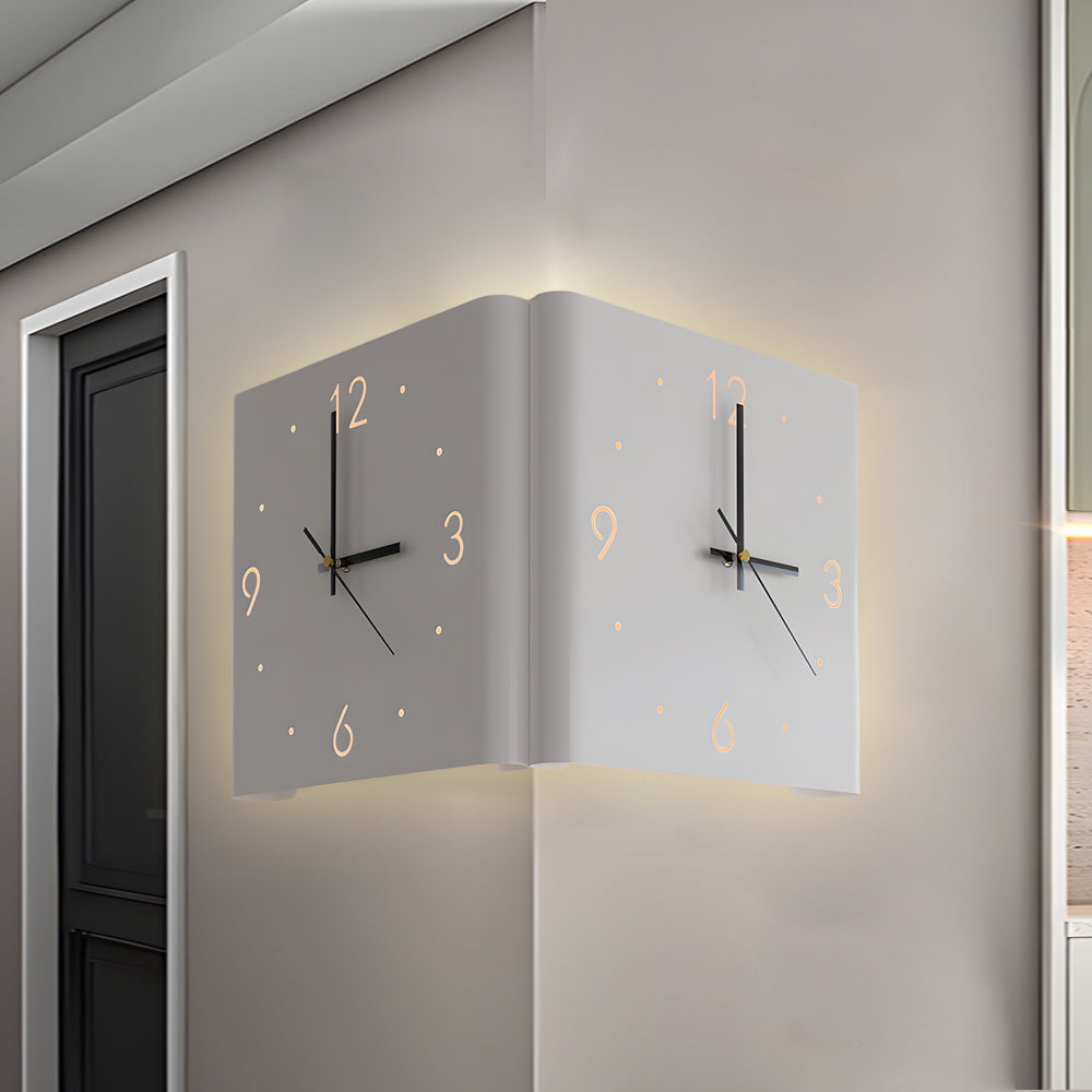 Modern Square LED Wall Clock Lamp with Backlit Metal Frame and USB Rechargeable Light