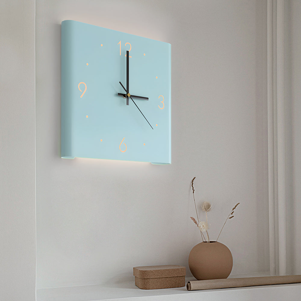 Modern Square LED Wall Clock Lamp with Backlit Metal Frame and USB Rechargeable Light