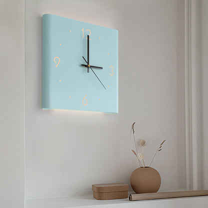 Modern Square LED Wall Clock Lamp with Backlit Metal Frame and USB Rechargeable Light