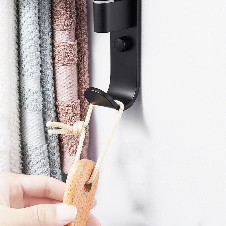 Toallero moderno con 5 brazos giratorios: soporte de metal negro mate para organizar el baño con estilo