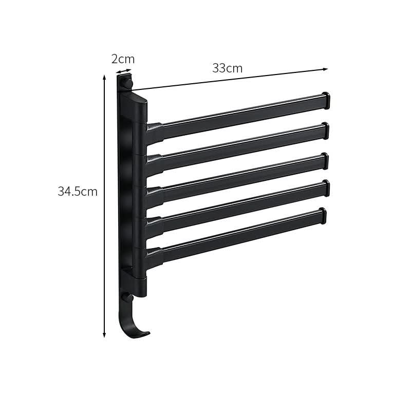 Toallero moderno con 5 brazos giratorios: soporte de metal negro mate para organizar el baño con estilo