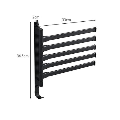 Toallero moderno con 5 brazos giratorios: soporte de metal negro mate para organizar el baño con estilo