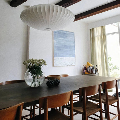 Modern White Pendant Lamp – Stylish Kitchen Pendant Lighting with Steel Wire Frame and Soft Organic Glow