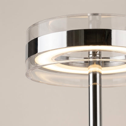 Cylindrical Acrylic Desk Lamp Chrome 15.7 in Tall Nightstand Light Bedroom Office Reading Adjustable Glow Warm Lighting Fixture