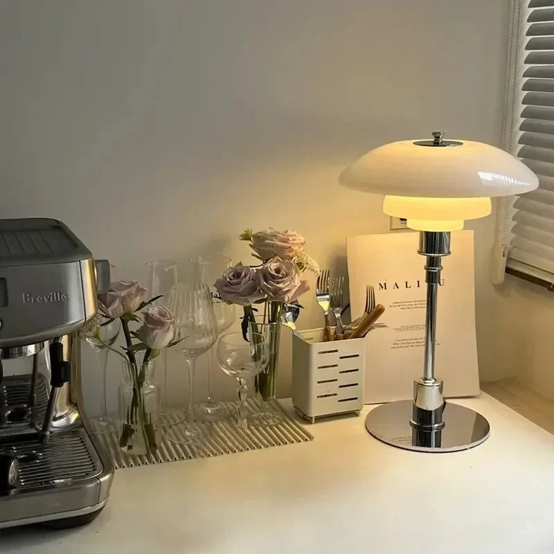 Frosted Glass Desk Lamp 18 in Tall Gold Metal Base E27 Socket Rotary Switch for Nightstand Study Office Reading