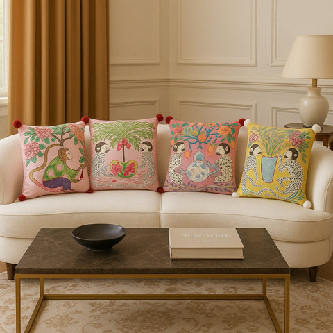 Mira Garden Cushion Cover - Reversible Microfiber with Pompom Detail